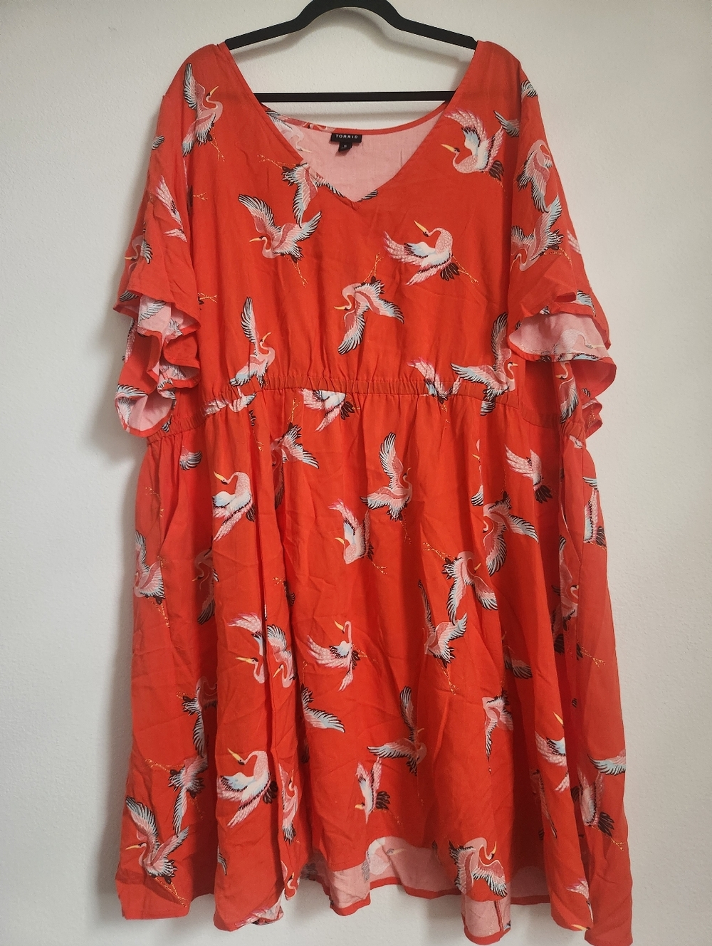 Torrid Brilliant Orange Crane V-Neck Mini Dress